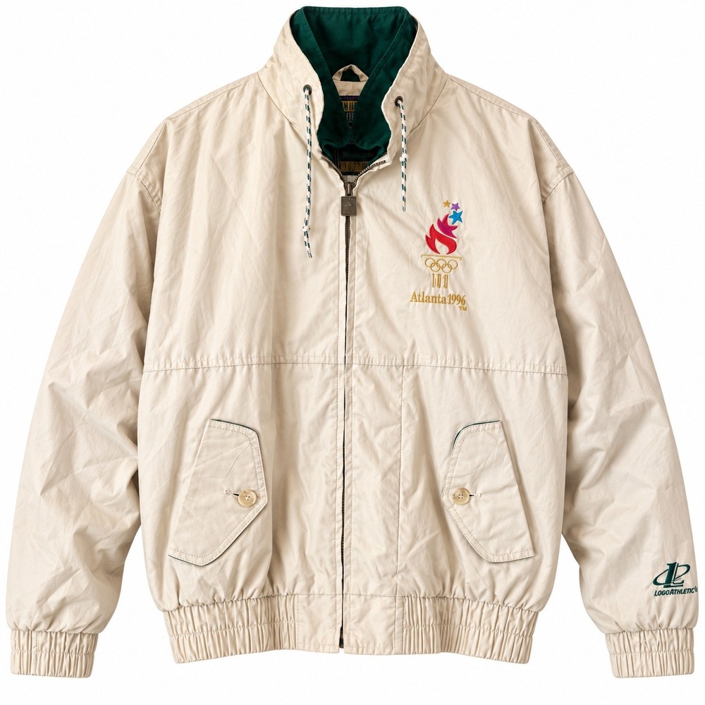 Logo Athletic 1996 Atlanta Olympic Games Windbreaker Mens Medium Cream Vintage